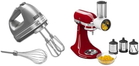 KitchenAid 7-Speed Hand Mixer - KHM7210 - Contour Silver & Fresh Prep Slicer/Shredder, 1, White