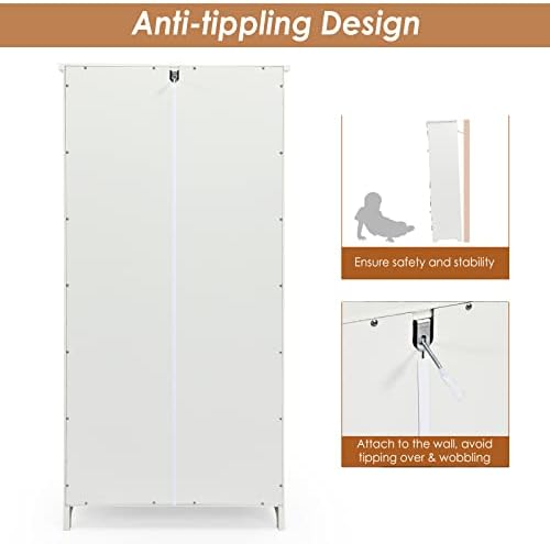 GIANTEX Kitchen Pantry Storage Cabinet, Wood Cupboard Organizer, Adjustable Shelf & Anti-Tilt Design Floor Cabinet for Living Room Bathroom (Cream White)