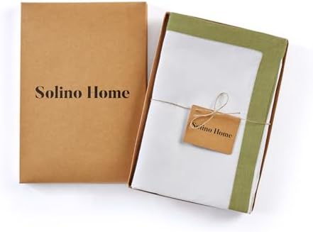 Solino Home 100% Pure Linen Napkins, 20 x 20 in, Avocado Border, Set of 4