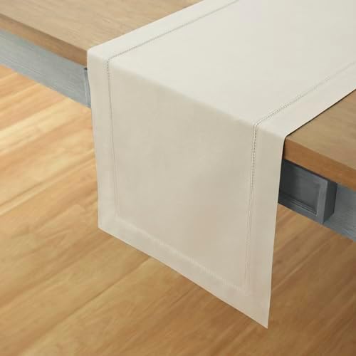 Solino Home Cotton Linen Table Runner Linen Hemstitch, 14 x 144 in