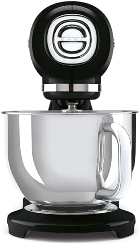 SMEG SMF03 Stand Mixer – 5 Qt Tilt-Head Mixer with Stainless Steel Bowl, 10 Speeds, Retro 50s Vintage Style – Black