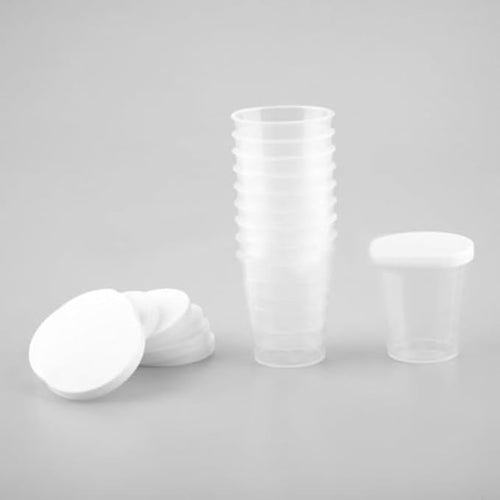 100ml Medicine Measuring Cups - 10 Pcs Clear Plastic Containers with White Lids for Liquid and Sample Measurement