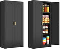 Polup 60" Black Metal Kitchen Pantry Storage Cabinet with Doors and Shelves