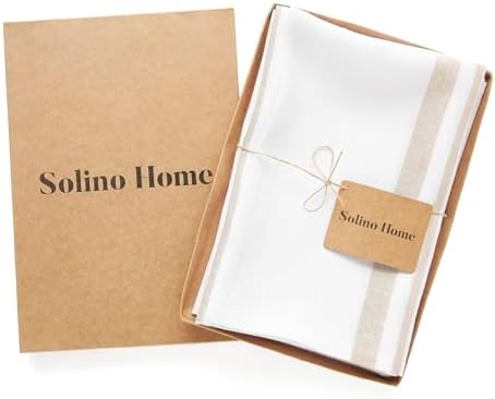 Solino Home 100% Pure Linen Napkins, 20 x 20 in, Natural Striped, Set of 4