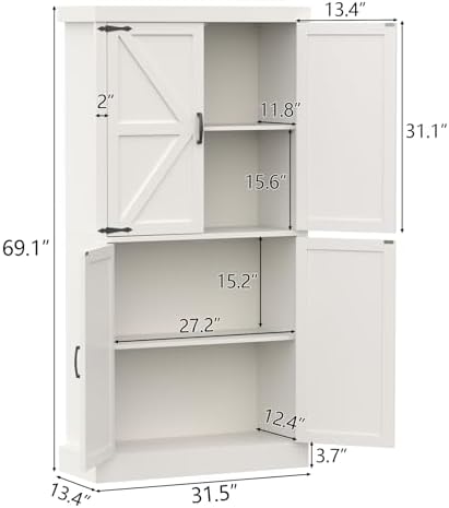 Kitchen Pantry Cabinet, 70" Tall Storage Cabinet with 2 Adjustable Shelves