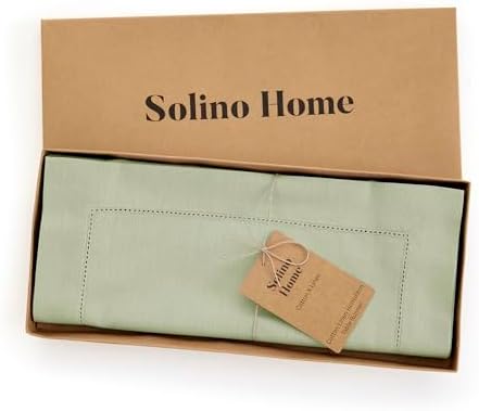 Solino Home Cotton Linen Table Runner Sage Hemstitch, 14 x 120 in