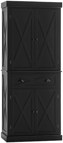 HOMCOM 72" Kitchen Pantry Storage Cabinet with 4 Doors, X-Frame, Black