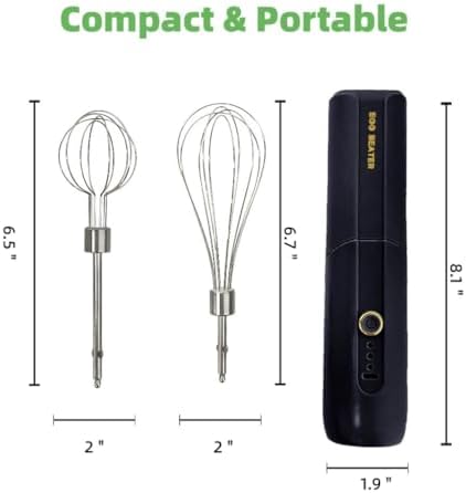 Cordless Hand Mixer, Foldable Design Handheld Electric Whisk with 3 Speed Modes, Hand Held Egg Beater with 2 Detachable Stir Whisks (Black)