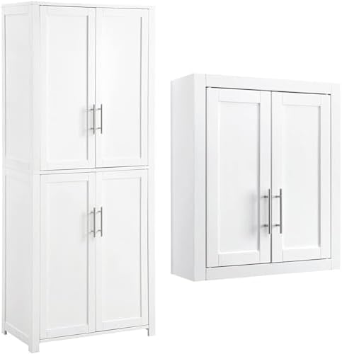 Crosley Furniture Savannah Tall Pantry and Bathroom Wall Cabinet Bundle, White