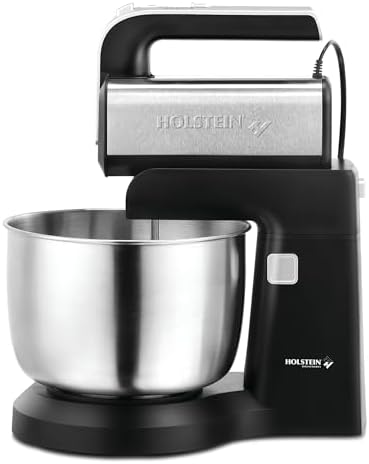 Holstein Housewares 5-Speed Hand and Stand Mixer, 250W Power with LED Light, Black and Stainless Steel – Versatile Mixer for Baking, Whipping, and More