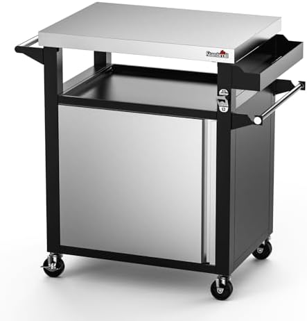 Stanbroil Rolling Grill Table Cart with Stainless Steel Cabinet & Tabletop