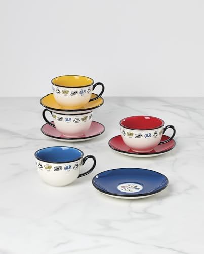 Lenox Chef Snoopy Porcelain Tea Cup and Saucer Set for 4 - Image 3
