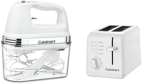 Cuisinart HM-90S Power Advantage Plus 9-Speed Handheld Mixer with Storage Case, White & 2-Slice Toaster Oven, Compact, White, CPT-122