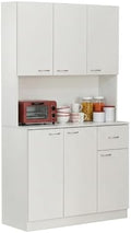 Basicwise Kitchen Storage Hutch with Doors & Shelves - 71 Inch Tall Wood Organizer, Deep Cupboard with Drawers, Modern Freestanding Unit for Dining Room, Bathroom, White - Versatile Pantry Cabinet