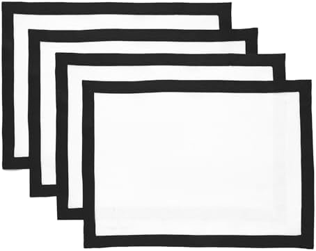Solino Home 100% Pure Linen Placemats, 14 x 19 in, Black, Classic, Set of 4
