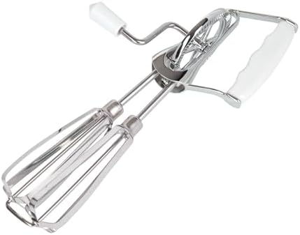 Fox Run Stainless Steel Manual Hand Mixer, White Retro Style Egg Beater