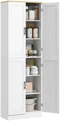 HOMCOM 67" Freestanding Kitchen Pantry 4-Door Cabinet Distressed White