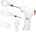 Cordless Hand Mixer, Handheld Electric Whisk with 3 Speed Modes, Hand Held Egg Beater with 2 Detachable Stir Whisks (White)