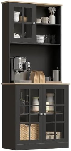 HOMCOM Kitchen Pantry Storage Cabinet 72" with Hutch, Black