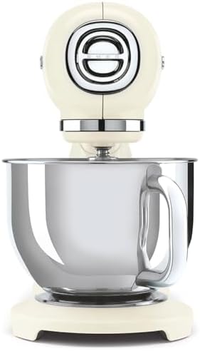 SMEG SMF03 Stand Mixer – 5 Qt Tilt-Head Mixer with Stainless Steel Bowl, 10 Speeds, Retro 50s Vintage Style – Cream