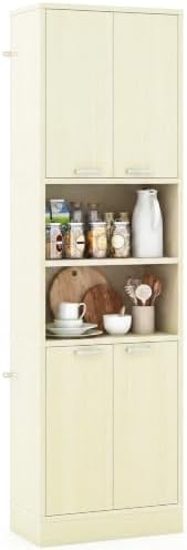 GIANTEX Kitchen Pantry Cabinet, 75'' Tall Freestanding Cupboard with Doors & Shelves, Safety Hinges & Anti-Tipping Devices, Storage Sideboard for Dining Room, Living Room (Light Oak)