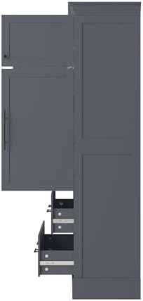 Merax 72.6" Farmhouse Kitchen Pantry Cabinet with Pull-Out Trays & Drawers, Freestanding Pantry with Cake Pan Storage, 4-Door Shaker Style Storage Cabinet, 40" L x 18" W, Grey