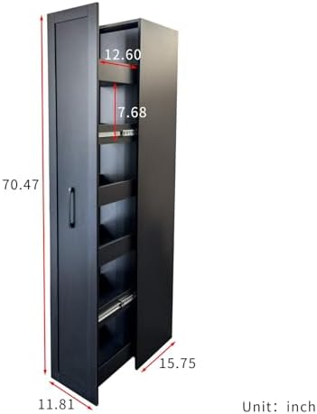 KEIKI Pull-Out Kitchen Pantry Storage Cabinet with Multi-Tier Shelf, Spice Rack Next to Fridge, Freestanding Wood Hutch Food Pantries Cupboard for Coffee Bar, Dining Room, Narrow Spaces