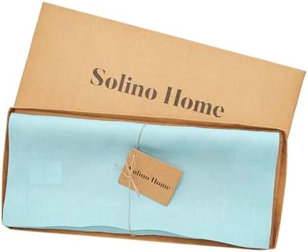 Solino Home 100% Pure Linen Table Runner Aqua Blue Long, Fete 14 x 108 in