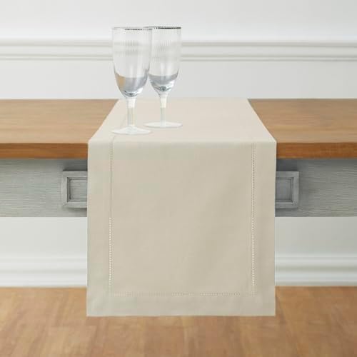 Solino Home Cotton Linen Table Runner Linen Hemstitch, 14 x 90 in