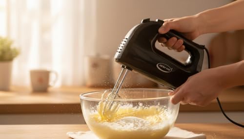 J&V TEXTILES Electric Hand Mixer, 5-Speed with Whisk and Traditional Beaters, 250 Watts, Black