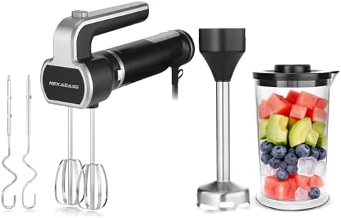 2-in-1 Electric Hand Mixer Immersion Blender, Corded Handheld Mixer Beaters