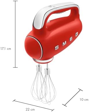 SMEG HMF01 9-Speed Retro Hand Mixer – 220W Motor, Smooth Start, Turbo Function, LED Timer Display, Stainless Steel Whisks, Beaters & Dough Hooks, Premium Die-Cast Aluminum Body