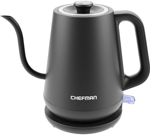Chefman Gooseneck Electric Kettle, 0.8L Pour Over Tea Kettle for Coffee and Tea, One-Touch Operation, Boil-Dry Protection, Auto Shut-Off, Ultra-Fast Hot Water Boiler – Black by Chefman