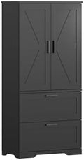2 Door Tall Kitchen Pantry Storage, Collection Food Free Standing Wooden Storage Cabinet with 2 Drawers and Adjustable Shelves, Modern Farmhouse Versatile Storage for Kitchen, Dining Room (Black)