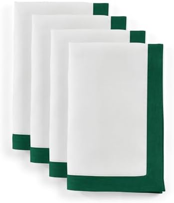 Solino Home 100% Linen Napkins, 20 x 20 in, Rainforest and White, Set of 4