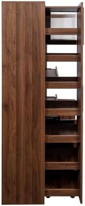 KEIKI 70.87" Tall Kitchen Pantry Storage Cabinet with Pull-Out Multi-Tier Shelf, Countertop, Glass Doors, Microwave Stand, Freestanding Wood Hutch Food Pantries Cupboard for Coffee Bar, Dining Room