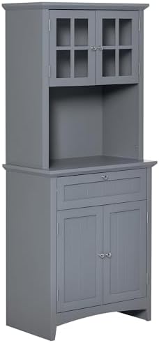 HOMCOM Elegant Buffet with Hutch, Kitchen Pantry Storage Cabinet Gray