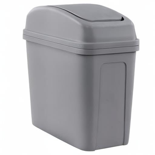 Idotry Plastic Swing Top Trash Can, Small Garbage Bin with Swing Lid, 1.8 Gallon, Gray
