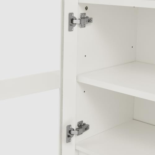 KEIKI 77" Arched Kitchen Pantry Cabinet with Glass Doors, White