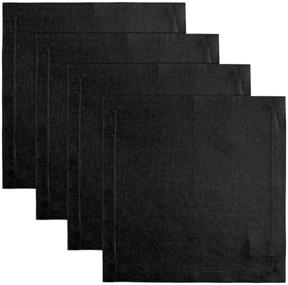 Solino Home 100% Linen Square Placemats Black, Fete 14 x 14 in, Set of 4