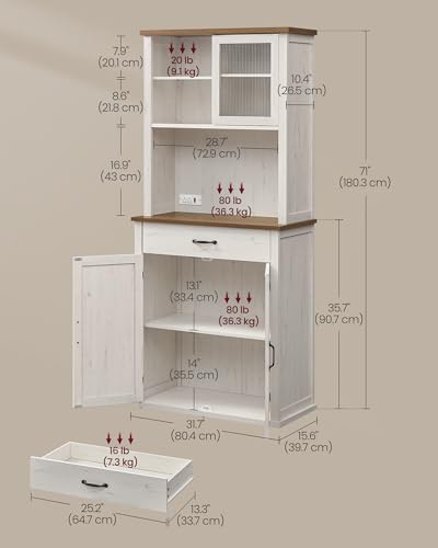 VASAGLE Pantry Cabinet with Lights and Charging Station