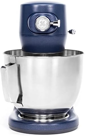 GE Tilt-Head Electric Stand Mixer | 7-Speed, 350-Watt Motor | Includes 5.3-Quart Bowl, Flat Beater, Dough Hook, Wire Whisk & Pouring Shield | Countertop Kitchen Essentials | Sapphire Blue