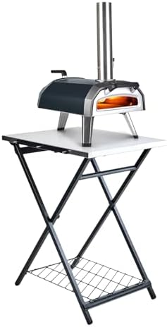ooni Portable Folding Table, Silver, Stainless Steel Work Surface, Outdoor Kitchen Table, Pizza Oven Stand, 22.64'' x 27.56'' x 35.43''