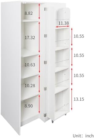 KEIKI 21.65" W Slim Kitchen Pantry Storage Cabinet with Door-Side Rack & Shelves, Tall Narrow Freestanding Sideboard Wood Hutch Food Pantries Cupboard for Coffee Bar, Dining Room