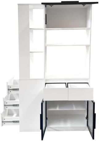 KEIKI 70.87" Tall Kitchen Pantry Storage Cabinet with 5 Drawers, Side Shelves, Glass Doors & Microwave Stand, Freestanding Wood Hutch Food Pantries Cupboard Organizer for Entrance Dining Room, Hallway
