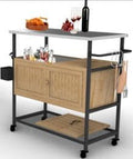 Outdoor Grill Cart with Ice Bucket, Wood & Iron Patio Serving Trolley