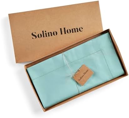Solino Home Cotton Linen Dining Table Runner Pastel Turquoise, 14 x 48 in