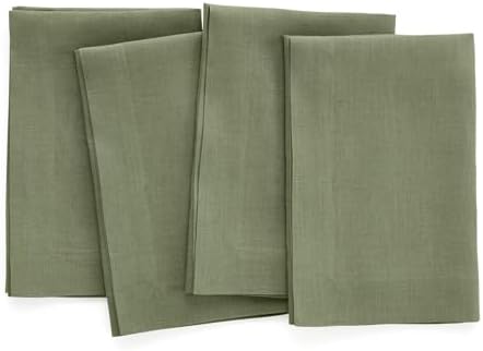 Solino Home 100% Pure Linen Napkins Oil Green, Fete 20 x 20 in, Set of 4
