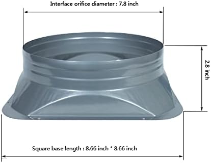 Square Base Pipe Connection Flange Metal Square to Round Interface Straight Pipe Flange for Heating Cooling Ventilation System 8 inch (7.80inch)