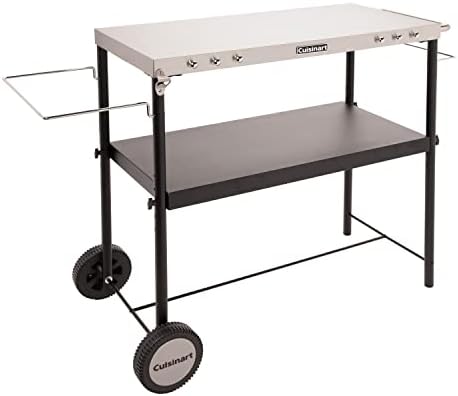 Cuisinart Outdoor BBQ Prep Cart, Stainless Steel Portable Grill Table with Wheels, Grill Cart with Adjustable Storage Shelf, Tool Hooks, Trash Bag & Paper Towel Holder